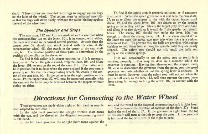 DIRECTIONS for Connecting and Operating VERTICAL MODEL GOVERNORS 5